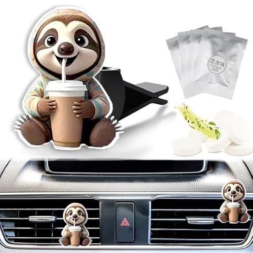 Cute Car Air Freshener Clips Sloth Car Vent Clip Sloth Cars Scents Cologne Air Conditioner Clip Auto Vent Interior Decoration Cars Accessories Sloths Loves Gifts for Men Women - color: Milk Tea Sloth