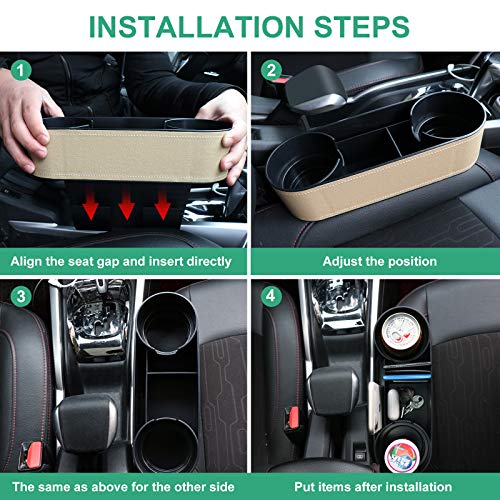 Car Seat Organizer Cup Drink Holders,Multifunctional Gap Filler Storage Box,Insert Organization Helps Reduce Distracted Driving&Holds Phone Mount Mug Bottle Cellphones Coasters Wallet Cards (Beige) - color: UGBD-Beige