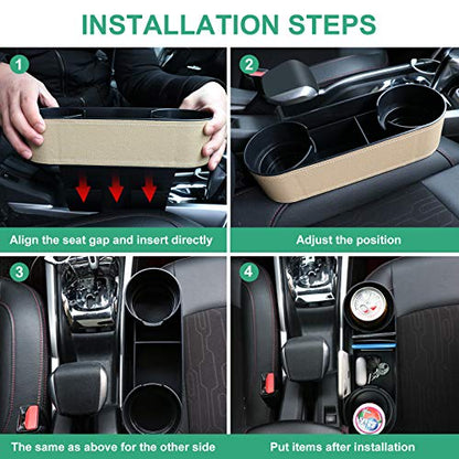 Car Seat Organizer Cup Drink Holders,Multifunctional Gap Filler Storage Box,Insert Organization Helps Reduce Distracted Driving&Holds Phone Mount Mug Bottle Cellphones Coasters Wallet Cards (Beige) - color: UGBD-Beige