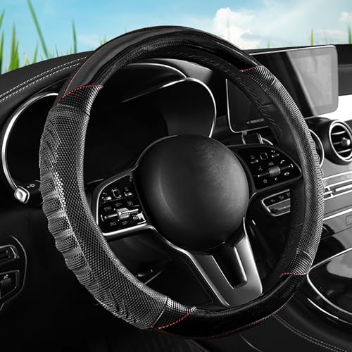 5D Honeycomb Black Car Steering Wheel Cover,14.5-15 Inch Universal Carbon Fibre Leather Covers Breathable Anti-Slip Odorless Steering Wheels Accessories for Men Women - color: 5D Honeycomb - Black