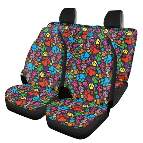 Howilath Colourful Artistic Dog Paw Car Seat Cushion Cover Interior Accessories Anti-Slip Front & Rear Seat Protectors for Men Women - 4 Piece - color: Colourful Artistic Dog Paw