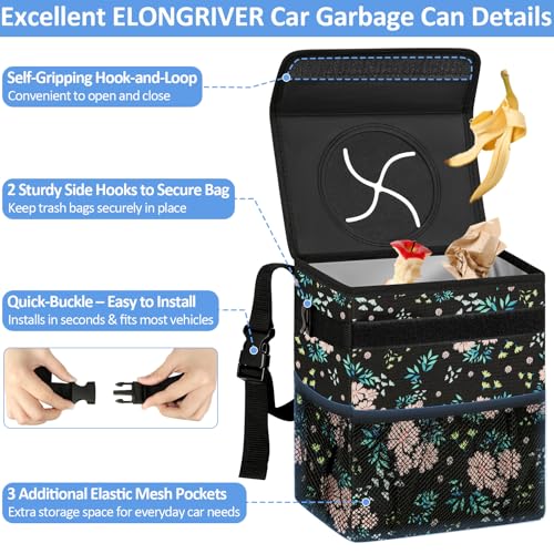 ELONGRIVER Car Trash Can Bin for Back Seat Leak Proof, Cute Car Trash Bag Hanging, Vehicle Trash Can for SUV Truck Van, Automotive Garbage Cans Front Seat Colorful Floral, 2 Gallons - color: Colorful Floral, size: 2 Gallons