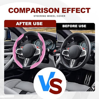 Universal Fit Carbon Fiber Steering Wheel Cover, Segmented Steering Wheel Protector, Carbon Fiber Anti-Skid Steering Wheel Cover Car Interior Accessories (2 Pcs Pink) - color: pink