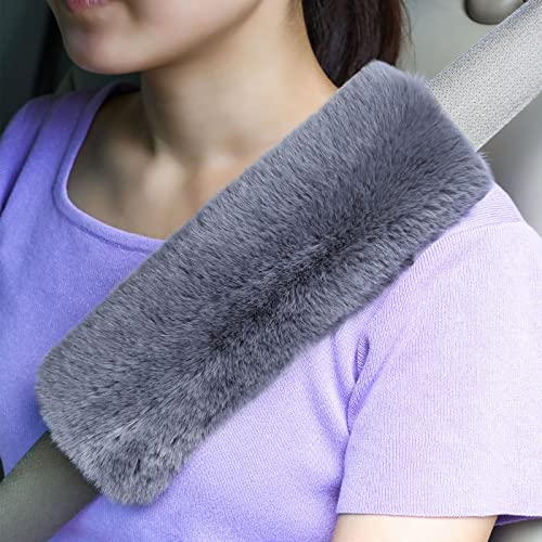 Boao 4 Pack Faux Sheepskin Car Seat Belt Pads Seatbelt Protector Soft Seat Belt Shoulder Strap Cover Comfort Harness Pad(Dark Gray, 9.9 Inch) - color: Dark Gray, size: 9.9 Inch