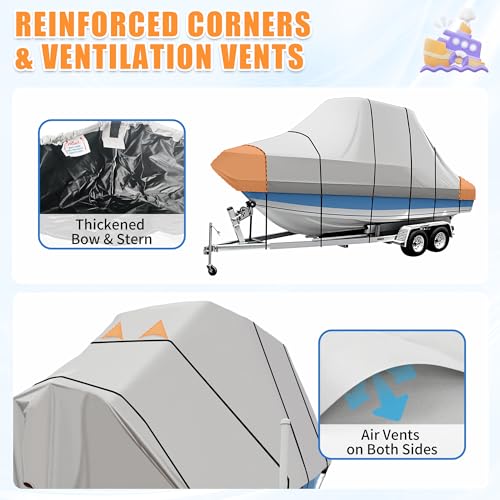 iCOVER T-Top Boat Cover, 600D Heavy Duty Marine Grade Waterproof Tear Resistant, Hard Top/T Top Boat Cover for Center Console Boat with T TOP Roof, Fits 20'-22' Long Beam Width up to 106", Grey - color: T-Top / Hard-Top, size: E: 20'-22' long, Beam Width