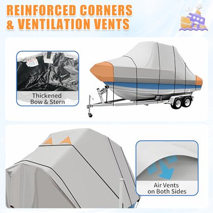 iCOVER T-Top Boat Cover, 600D Heavy Duty Marine Grade Waterproof Tear Resistant, Hard Top/T Top Boat Cover for Center Console Boat with T TOP Roof, Fits 20'-22' Long Beam Width up to 106", Grey - color: T-Top / Hard-Top, size: E: 20'-22' long, Beam Width
