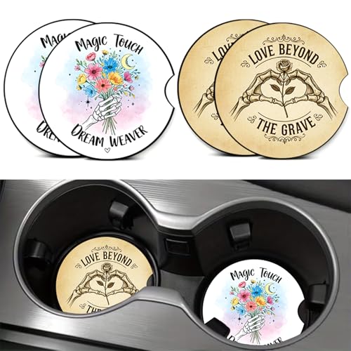 4PCS Love Beyond the Grave Car Cup Holder Coasters, Car Coasters Cars Accessories Interior Decor Universal Neoprene 2.75" Anti-Slip Rubber Mat with Finger Slot, Memorial Gifts for Women, Men, Driver - color: Love Beyond The Grave