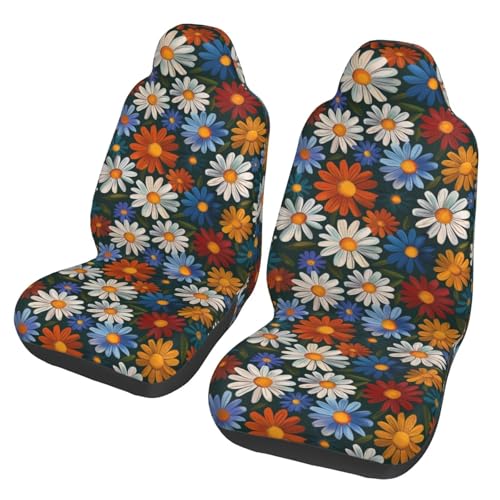 Floral Bucket Seat Cover Universial Fit Front Car Seat Protector for Women Girls, Hippie Flower Daisy Car Seat Cover Set of 2Pcs Polyester Fabric Front Seat Protector - color: Cute Floral