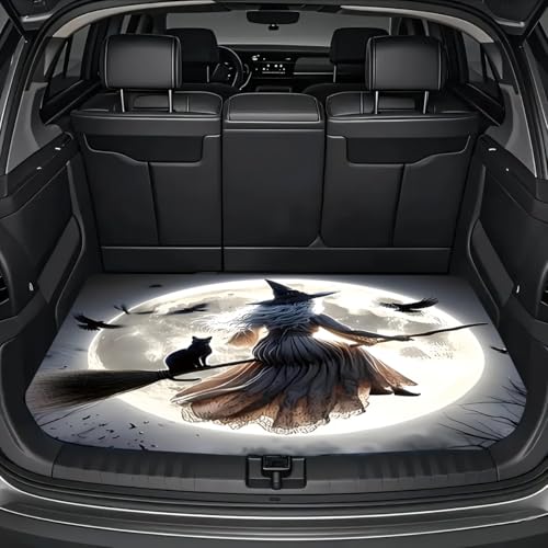 Universal Car Trunk Mat, All Weather Trunk Protection Cargo Liner, Stylish Vehicle Interior Accessories, Durable Cargo Mat Rear Trunk Line Suitable for Most Car (Full Moon Witch Cat, 29" x 39") - color: Full Moon Witch Cat