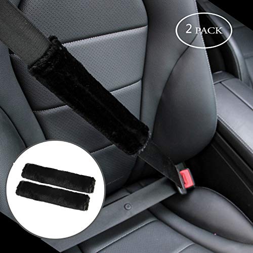 2-Pack Soft Furry Universal Seatbelt Cover – Shoulder Pad for Car Truck SUV Airplane Bus – Relieves Neck & Shoulder Pressure – Fits Backpack, Camera Bag, Laptop Bag Straps (10.5 Inch, Black) - color: Black, size: 10.5in 2pack