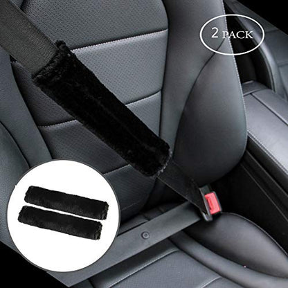 Amooca 2-Pack Soft Furry Universal Seatbelt Cover – Shoulder Pad for Car Truck SUV Airplane Bus – Relieves Neck & Shoulder Pressure – Fits Backpack, Camera Bag, Laptop Bag Straps (10.5 Inch, Black) - color: Black, size: 10.5in 2pack
