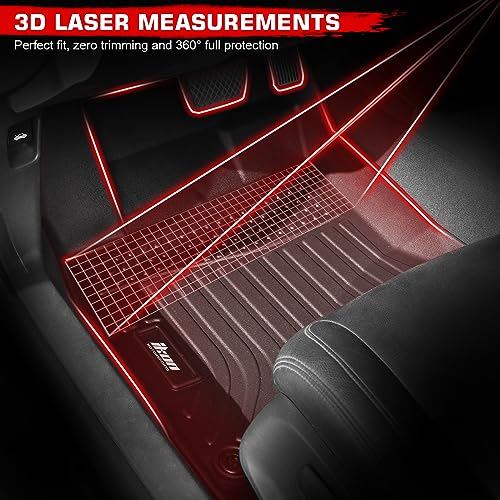 IKON MOTORSPORTS 3D TPE Floor Mats, Compatible with 2025-2026 Audi Q6 e-tron & SQ6 e-tron, All Weather Waterproof Non-Slip Floor Liners, Front & 2nd Row Full Set Car Interior Accessories, Black 3PCS