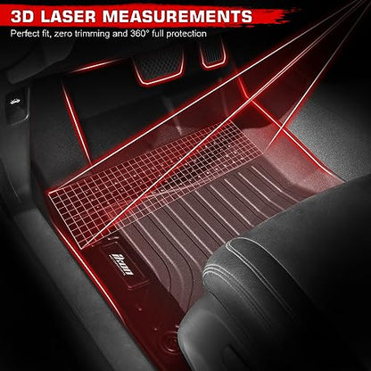 IKON MOTORSPORTS 3D TPE Floor Mats, Compatible with 2012-2015 Honda Civic Sedan 4-Door, All Weather Waterproof Anti-Slip Floor Liners, Front & 2nd Row Full Set Car Interior Accessories, Black