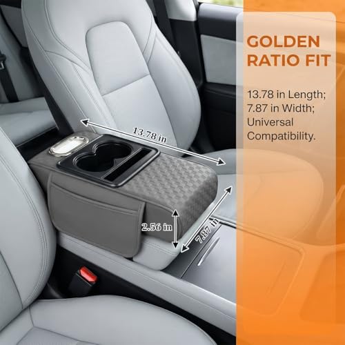 Car Center Console Armrest Pillow, 5-in-1 Armrest Box Cover with Cup Phone Holder & Storage Pocket Tissue Box, Multifunctional Auto Middle Console Arm Rest Protector, Universal Fit (Gray) - color: Gray