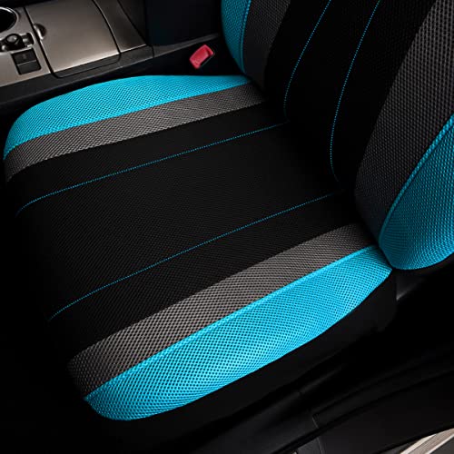Flying Banner car seat Covers Full Set All Air Mesh Breathable Man Lady Airbag Compatible Rear Bench Split 40/60 50/50 60/40 Truck Pick Up (Full Set - Low Back, Black Gray Mint Blue) - color: Black Gray Mint Blue