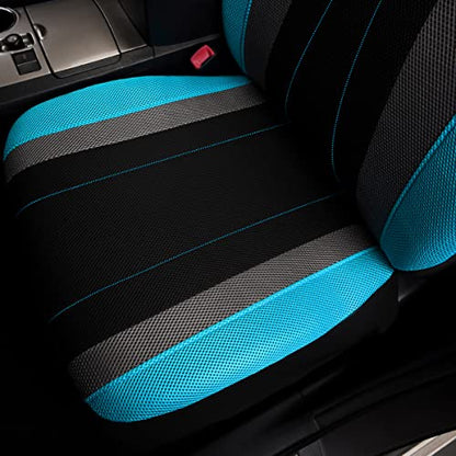 Flying Banner car seat Covers Full Set All Air Mesh Breathable Man Lady Airbag Compatible Rear Bench Split 40/60 50/50 60/40 Truck Pick Up (Full Set - Low Back, Black Gray Mint Blue) - color: Black Gray Mint Blue