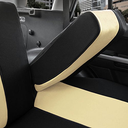 FH Group Full Cover Rear Bench Car Seat Cover – Universal Fit, Split Bench Design with Zipper, Compatible with 60/40 & 40/60 Split Seats, SUV & Van – Beige - color: Beige, style: Rear Set
