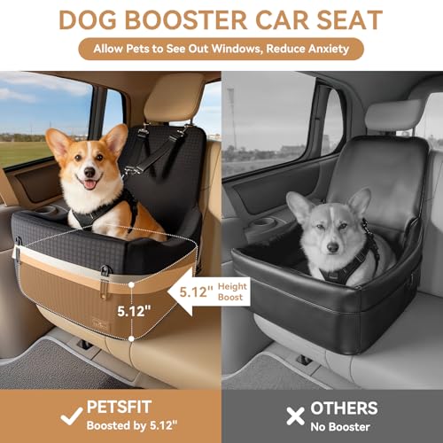 PETSFIT Dog Booster Car Seat for Small/Medium Dogs Up to 35 lbs – Patented Safety System, 5" Memory Foam Pet Car Seat, Fully Detachable and Washable Cover, Front/Back Seat Travel Booster (Black) - color: Black