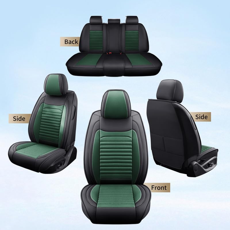 Car Seat Covers Full Set Fit for Chevy/Chevrolet Cruze 2011-2019, Premium Faux Leather Car Seat Protectors,Breathable Anti-Slip Full Wrapping Edge Seat Covers(Black&Green,Full Set)