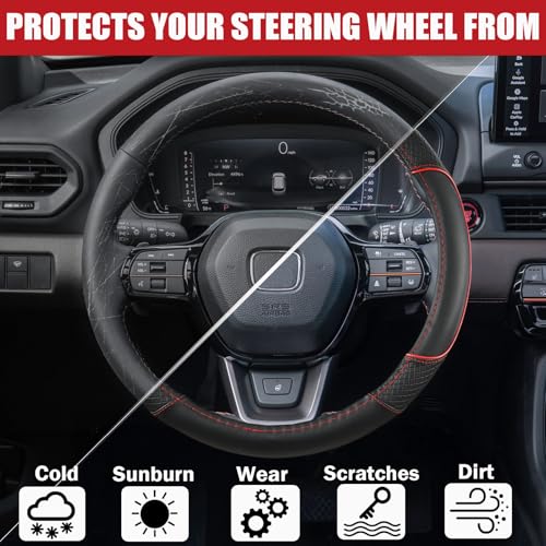 Steering Wheel Cover for Honda Civic(2006-2015),CR-Z, Insight, S2000|Microfiber Leather & Anti-Slip Safety Design | 14-14.25 Inch Custom Fit (Red-Small Size) - color: C-Black+Red Line, size: Small size (14 ''-14.25'')