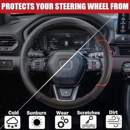 Steering Wheel Cover for Honda Civic(2006-2015),CR-Z, Insight, S2000|Microfiber Leather & Anti-Slip Safety Design | 14-14.25 Inch Custom Fit (Red-Small Size) - color: C-Black+Red Line, size: Small size (14 ''-14.25'')