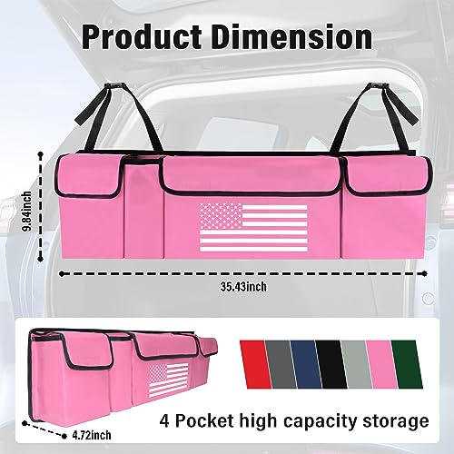 Turcee Car Trunk Organizer,Large Capacity Car Storage Organizer with US Flag Design,Hanging Foldable Car Organizers and Storage Car Interior Accessories (Pink) - color: Pink