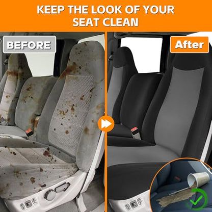 Front Seat Cover Compatible with 1999-2007 Ford F250-F550, Front 40/20/40 Split Bench Seat Cover, Neoprene Fabric with Pointed Molded Headrests & Opening Console, No Shoulder on the Backrests - color: black and charcoal