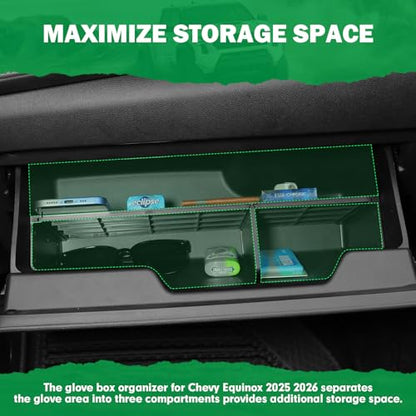 Karltys Glove Box Organizer with Storage Divider, Center Console Organizer Tray for Chevy Equinox(LT/Active/RS) 2025-2026 Accessories ABS Material