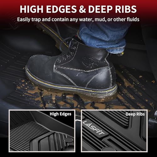 LASFIT Floor Mats 1st Row Only for Ram 1500 2019-2024 Crew Cab and Quad Cab Front Bucket Seat, Not for RAM 1500 Classic, All Weather TPE Custom Fit Car Mats Truck Front Liners, Black - style: 1) 1500 | 2019-2024 | Crew Cab Front Floor Mats