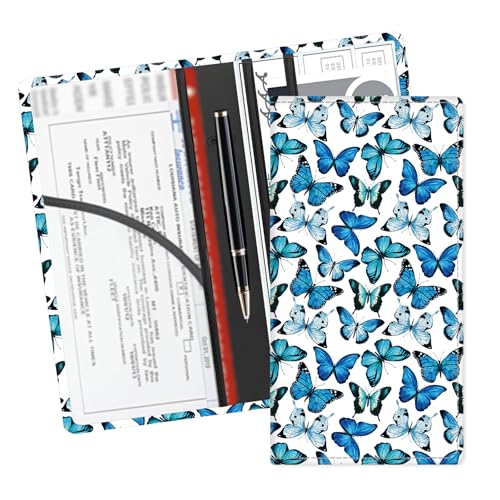 Leather Car Registration and Insurance Card Holder, Cute Car Accessories Vehicle Glove Box Car Organizer for Documents, Cards, License Cute Butterfly - color: Cute Butterfly