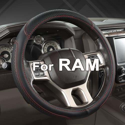 West Llama Customized Auto Car Steering Wheel Cover for Dodge RAM 1500 2500 3500, 15.5-16 inch(Black+Red-Large Size) - color: C-Black+Red