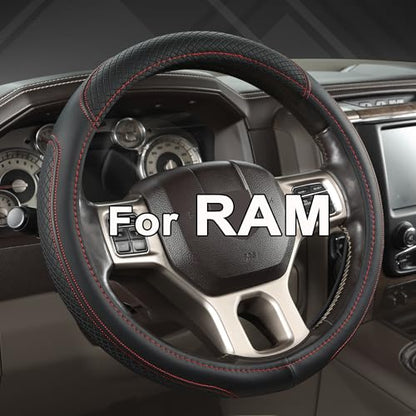 West Llama Customized Auto Car Steering Wheel Cover for Dodge RAM 1500 2500 3500, 15.5-16 inch(Black+Red-Large Size) - color: C-Black+Red
