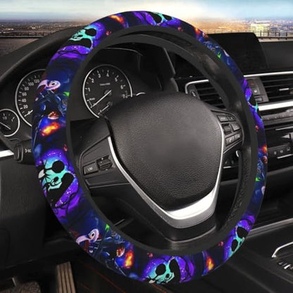 Halloween Jack and Sally Horror Nightmare Christmas Steering Wheel Cover for Women, Neoprene Anti-Slip Universal 15 inch Car Steering Wheel, Anime Car Accessories for Vehicle SUV (1)