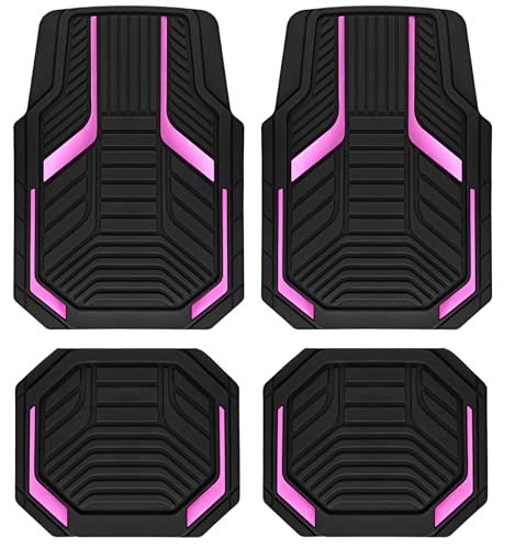 PIC AUTO Heavy Duty Rubber Floor Mats, Pink Aluminum Film Car Mats Set, Front and Rear Car Mats with Anti-Slip Backing, All Weather Protection, Trim-to-Fit for Automotive SUV, Sedan, Van - color: Pink