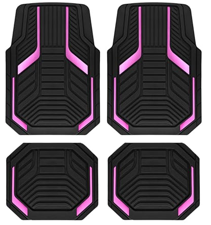PIC AUTO Heavy Duty Rubber Floor Mats, Pink Aluminum Film Car Mats Set, Front and Rear Car Mats with Anti-Slip Backing, All Weather Protection, Trim-to-Fit for Automotive SUV, Sedan, Van - color: Pink