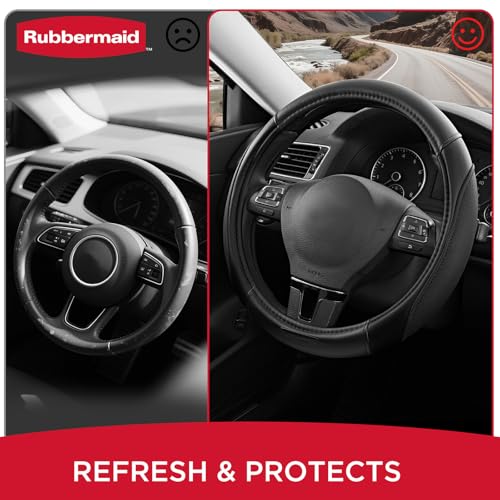 Rubbermaid Steering Wheel Cover – Universal Fit 14.5"–15" Steering Wheel Cover, Anti-Slip Grip, Breathable Leather, All-Season Protection, Interior Upgrade for Cars, Trucks, SUVs - Black - color: Black