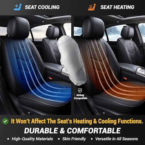 Seat Covers Full Set, Black Seat Covers for Cars 5 Seats, Car Seat Protector, Waterproof Faux Leather Car Seat Cushion, Front and Rear Car Seat Cover Fit for Most Sedans SUV Pick-up Truck (003 Black) - color: 003-Black