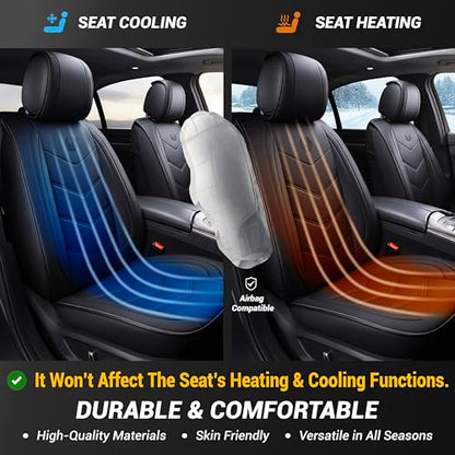 Seat Covers Full Set, Black Seat Covers for Cars 5 Seats, Car Seat Protector, Waterproof Faux Leather Car Seat Cushion, Front and Rear Car Seat Cover Fit for Most Sedans SUV Pick-up Truck (003 Black) - color: 003-Black