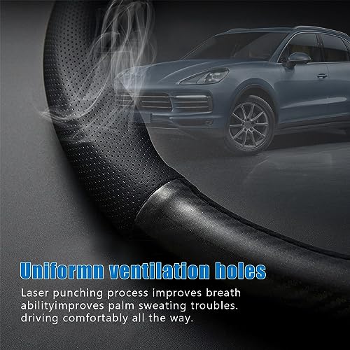 gunhunt 1 Pack Car Breathable Steering Wheel Cover, Carbon Fiber Non-Slip Steering Wheel Protector, Wear -Resistant Steering Wheel Sleeve, Four Seasons Universal Steering Wheel Set (Black #Circular) - size: Rounded