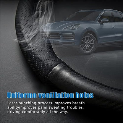 gunhunt 1 Pack Car Breathable Steering Wheel Cover, Carbon Fiber Non-Slip Steering Wheel Protector, Wear -Resistant Steering Wheel Sleeve, Four Seasons Universal Steering Wheel Set (Black #Circular) - size: Rounded