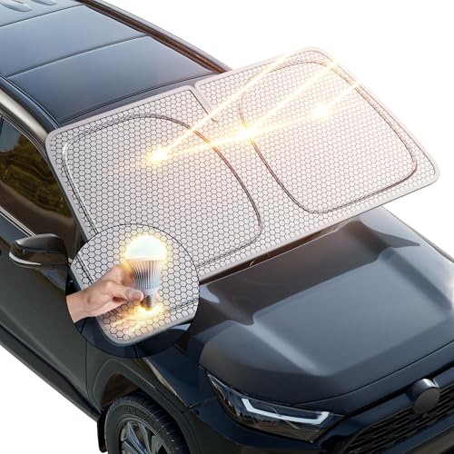 helloleiboo Graphene Car Windshield Sun Shade Car Sun Shade for Windshield with Heat Absorption Coating Foldable Design with UV Protection to Keep Your Car Interior Cooler Silver (X-Large-61 × 34 in) - size: 61 x 34 inches