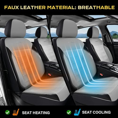 Coverado Full Set Leather Car Seat Covers, Crafted with Full Leather Construction and Carbon Fibre Weave Universal Fit for Most Cars SUV Trucks(Gray - color: Gray, size: FullSet