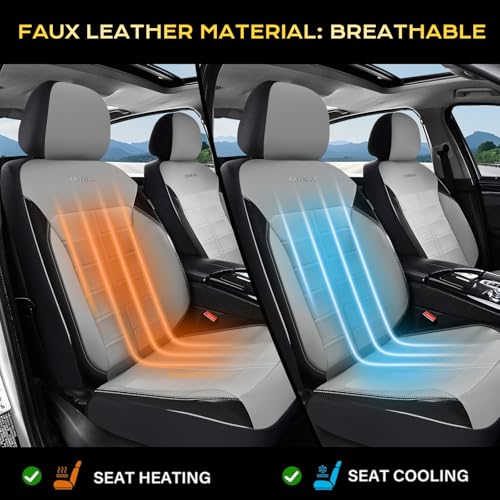 Coverado Full Set Leather Car Seat Covers, Crafted with Full Leather Construction and Carbon Fibre Weave Universal Fit for Most Cars SUV Trucks(Gray - color: Gray, size: FullSet