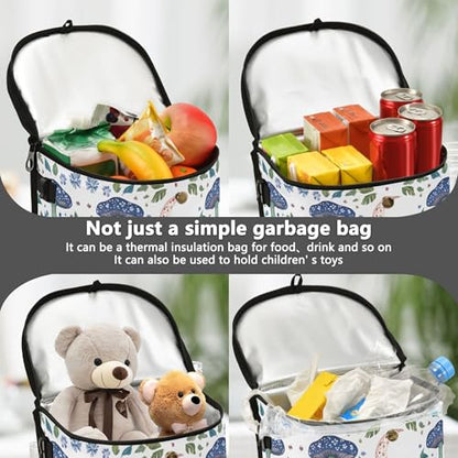 MNSRUU Car Trash Can with Lid, Butterfly Mushroom Flower Car Trash Bag Hanging Organizers and Storage for Front Back Seat, Leak-Proof Trash Bin - color: Butterfly A16801