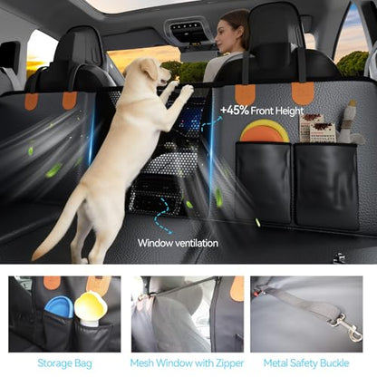 Dog Back Seat Cover, Extra Thick Back Seat Extender, Waterproof Thick Hard Bottom with High Barrier, Scratch-Proof Premium Rear Seat Protector for Car, SUV & Truck, Hold 450 lbs, Large