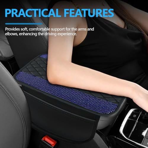 Bling Leather Car Center Console Cover, 12.2"×7.48" Crystal Rhinestone Automotive Arm Rest Cover with Side Pockets, Universal Vehicle Armrest Protector, Interior Car Accessories (Royal Blue) - color: Royal Blue