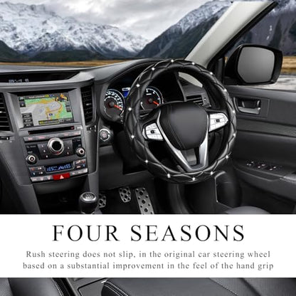Bling Crystal Steering Wheel Cover, 15 Inch Soft Leather Sparkling Rhinestone Steering Wheel Protector, Universal Anti-Slip Steering Wheel Pad for Women Girls, Car Accessories (Black) - color: Black