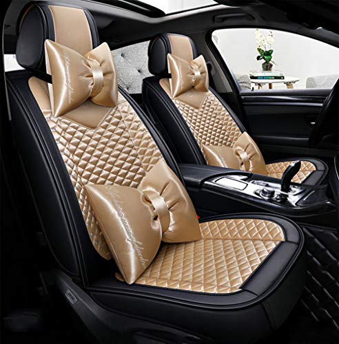 Bling Retro Fashion Lattice Silk and Leather Car Seat Covers Front and Rear Seat Covers Universal Fit (Champagne-Luxury) - color: Champagne-Luxury