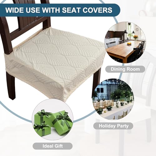 Removable Washable Dining Chair Seat Covers Set of 4,Stretch Jacquard Chair Seat Cushion Protector Slipcovers, Rear Covers - color: Beige, size: 4PCS-Rear-covered