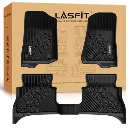 LASFIT Floor Mats for Jeep Wrangler Unlimited 4XE 2021-2024 2025 4 Door Plug-in Hybrid EV-Gas (PHEV), All Weather TPE Custom Fit Car Mats Floor Liners 1st & 2nd Row, Black - style: Wrangler 4XE 2021-2025 Floor Mats